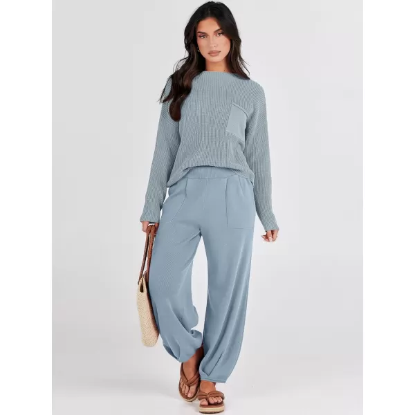 Caracilia Womens 2 Piece Outfits Sweater Sets Long Sleeve Knit Tops and Loose Pants Classy Matching Tracksuit Lounge Sets