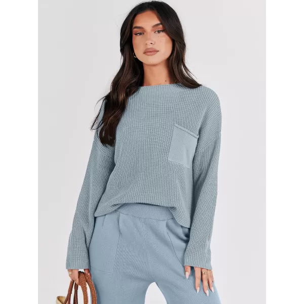 Caracilia Womens 2 Piece Outfits Sweater Sets Long Sleeve Knit Tops and Loose Pants Classy Matching Tracksuit Lounge Sets