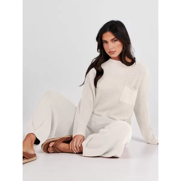 Caracilia Womens 2 Piece Outfits Sweater Sets Long Sleeve Knit Tops and Loose Pants Classy Matching Tracksuit Lounge Sets