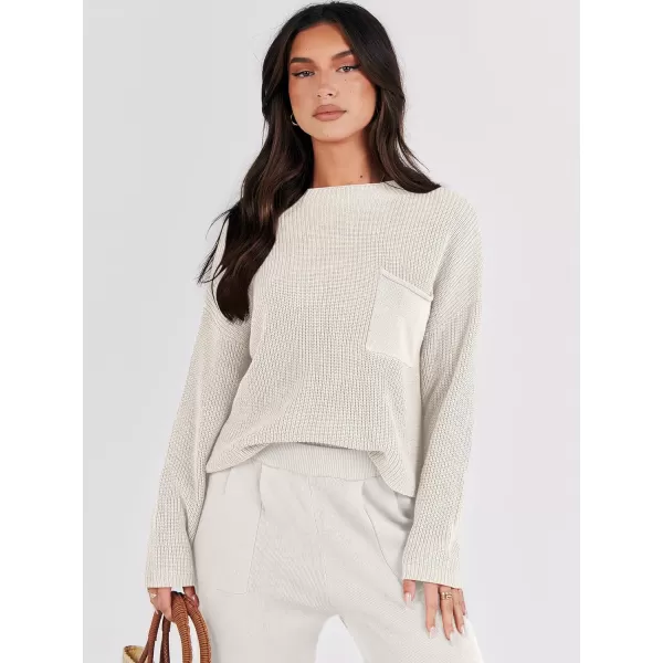 Caracilia Womens 2 Piece Outfits Sweater Sets Long Sleeve Knit Tops and Loose Pants Classy Matching Tracksuit Lounge Sets