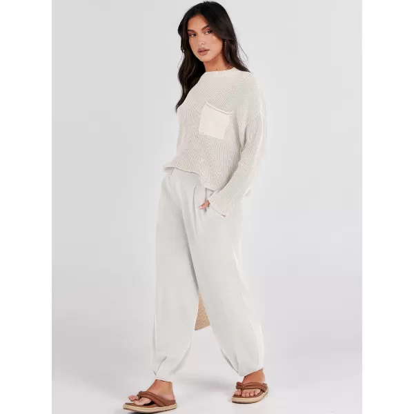 Caracilia Womens 2 Piece Outfits Sweater Sets Long Sleeve Knit Tops and Loose Pants Classy Matching Tracksuit Lounge Sets