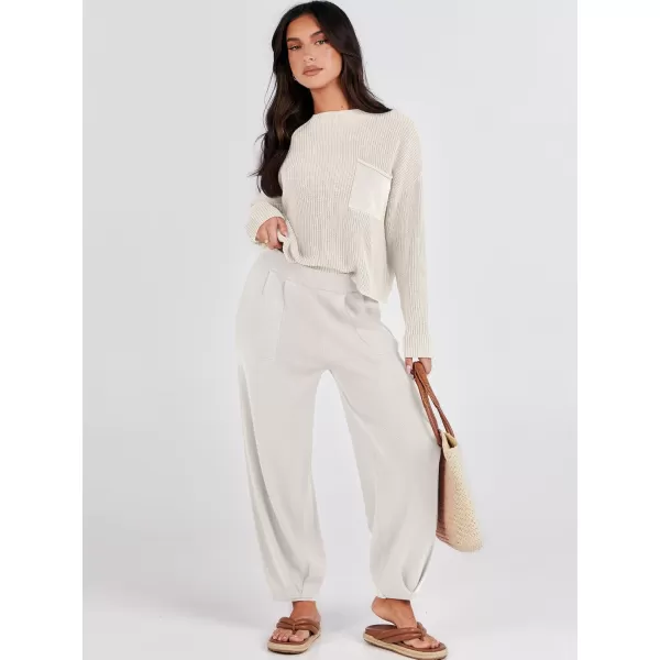 Caracilia Womens 2 Piece Outfits Sweater Sets Long Sleeve Knit Tops and Loose Pants Classy Matching Tracksuit Lounge Sets