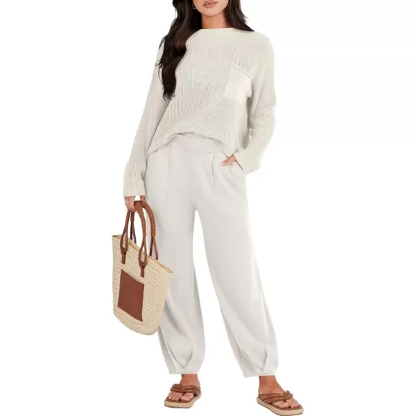 Caracilia Womens 2 Piece Outfits Sweater Sets Long Sleeve Knit Tops and Loose Pants Classy Matching Tracksuit Lounge Sets