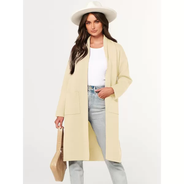 Caracilia Women's 2023 Fall Cardigan Sweater Long Sleeve Open Front Lapel Casual Knit Coatigan Jacket Coat with Pockets