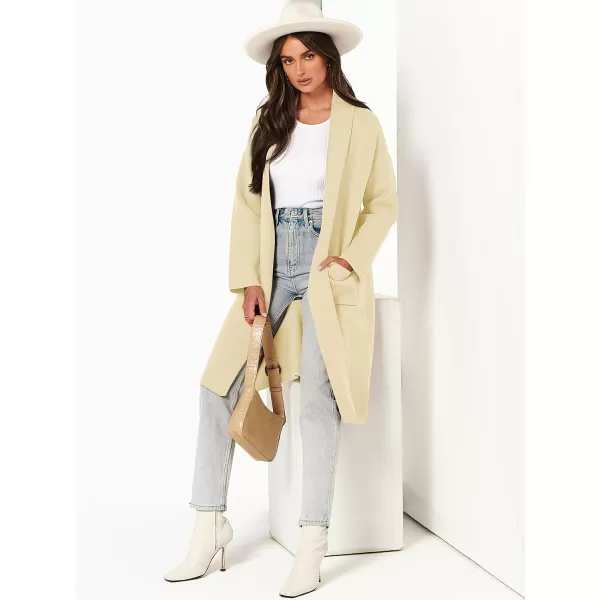 Caracilia Women's 2023 Fall Cardigan Sweater Long Sleeve Open Front Lapel Casual Knit Coatigan Jacket Coat with Pockets