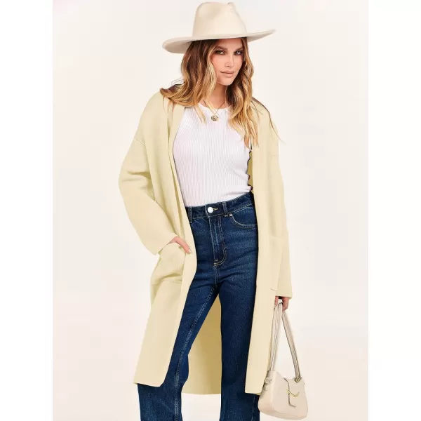Caracilia Women's 2023 Fall Cardigan Sweater Long Sleeve Open Front Lapel Casual Knit Coatigan Jacket Coat with Pockets