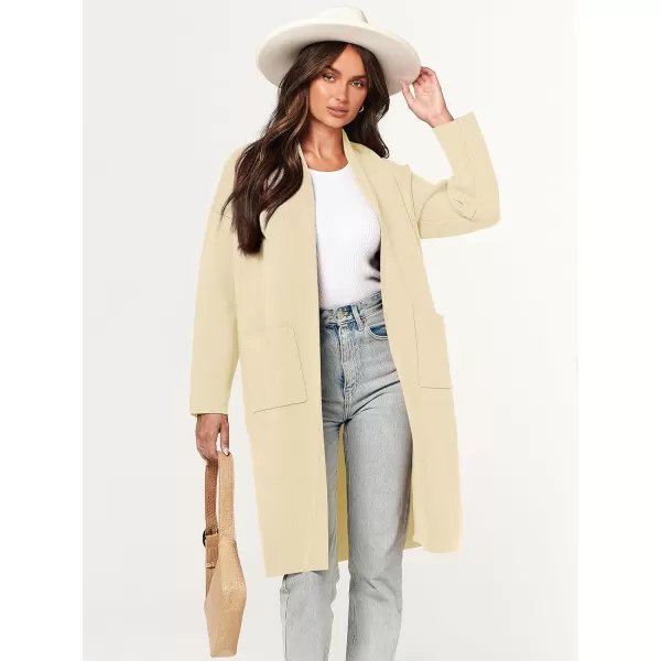 Caracilia Women's 2023 Fall Cardigan Sweater Long Sleeve Open Front Lapel Casual Knit Coatigan Jacket Coat with Pockets