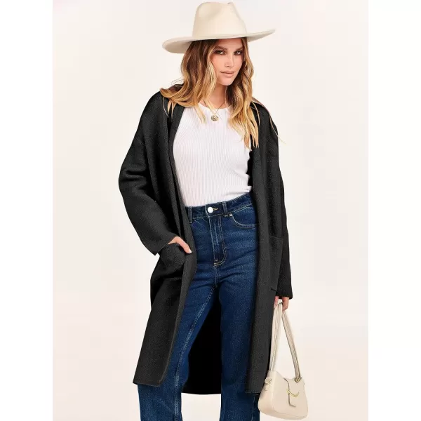 Caracilia Women's 2023 Fall Cardigan Sweater Long Sleeve Open Front Lapel Casual Knit Coatigan Jacket Coat with Pockets
