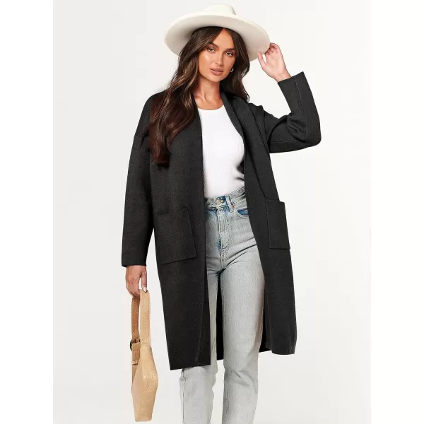 Caracilia Women's 2023 Fall Cardigan Sweater Long Sleeve Open Front Lapel Casual Knit Coatigan Jacket Coat with Pockets