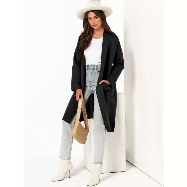 Caracilia Women's 2023 Fall Cardigan Sweater Long Sleeve Open Front Lapel Casual Knit Coatigan Jacket Coat with Pockets