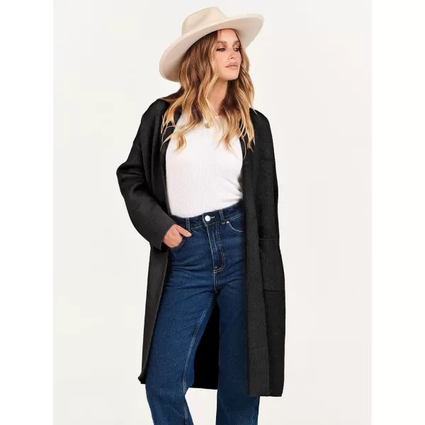 Caracilia Women's 2023 Fall Cardigan Sweater Long Sleeve Open Front Lapel Casual Knit Coatigan Jacket Coat with Pockets