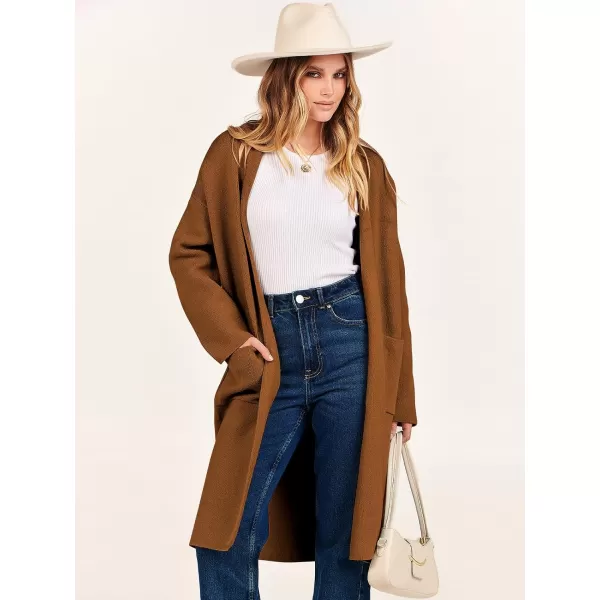 Caracilia Women's 2023 Fall Cardigan Sweater Long Sleeve Open Front Lapel Casual Knit Coatigan Jacket Coat with Pockets