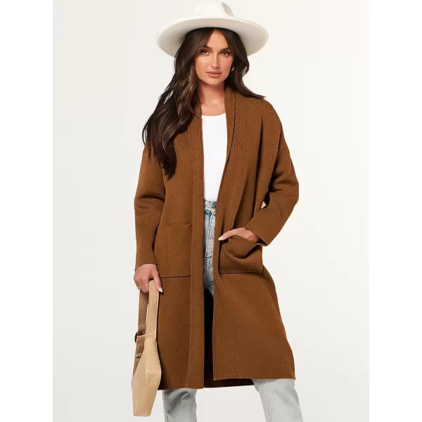 Caracilia Women's 2023 Fall Cardigan Sweater Long Sleeve Open Front Lapel Casual Knit Coatigan Jacket Coat with Pockets