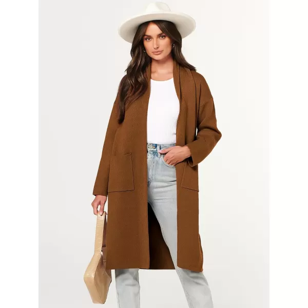 Caracilia Women's 2023 Fall Cardigan Sweater Long Sleeve Open Front Lapel Casual Knit Coatigan Jacket Coat with Pockets