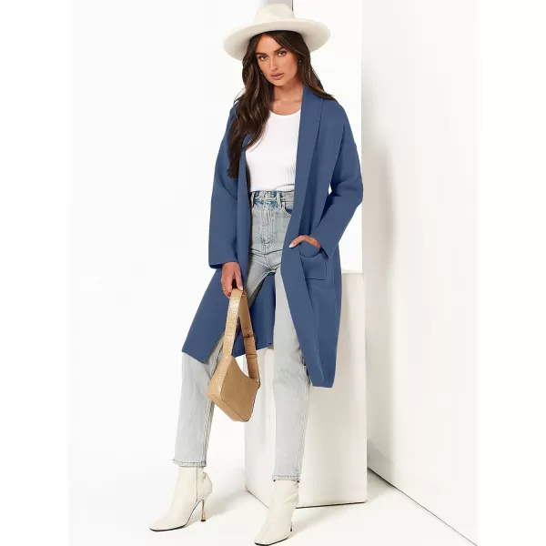 Caracilia Women's 2023 Fall Cardigan Sweater Long Sleeve Open Front Lapel Casual Knit Coatigan Jacket Coat with Pockets