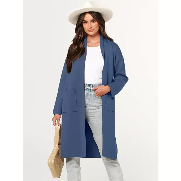 Caracilia Women's 2023 Fall Cardigan Sweater Long Sleeve Open Front Lapel Casual Knit Coatigan Jacket Coat with Pockets