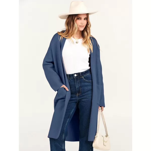 Caracilia Women's 2023 Fall Cardigan Sweater Long Sleeve Open Front Lapel Casual Knit Coatigan Jacket Coat with Pockets