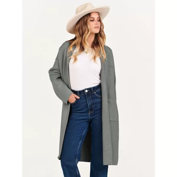 Caracilia Women's 2023 Fall Cardigan Sweater Long Sleeve Open Front Lapel Casual Knit Coatigan Jacket Coat with Pockets