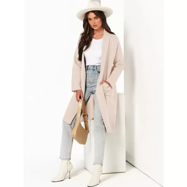 Caracilia Women's 2023 Fall Cardigan Sweater Long Sleeve Open Front Lapel Casual Knit Coatigan Jacket Coat with Pockets