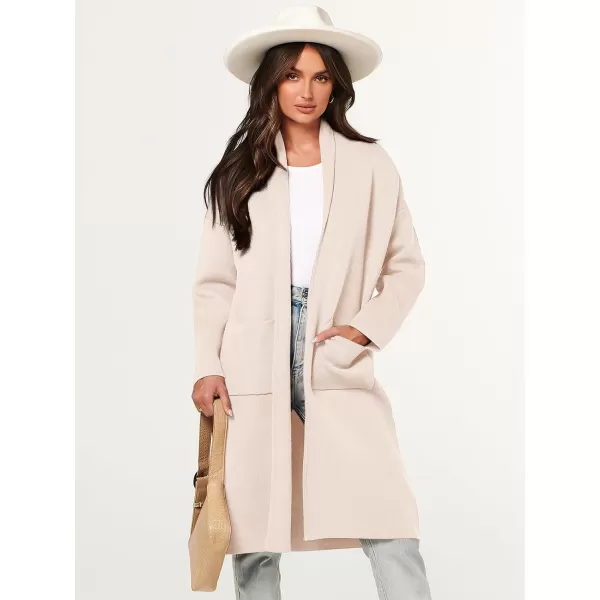Caracilia Women's 2023 Fall Cardigan Sweater Long Sleeve Open Front Lapel Casual Knit Coatigan Jacket Coat with Pockets