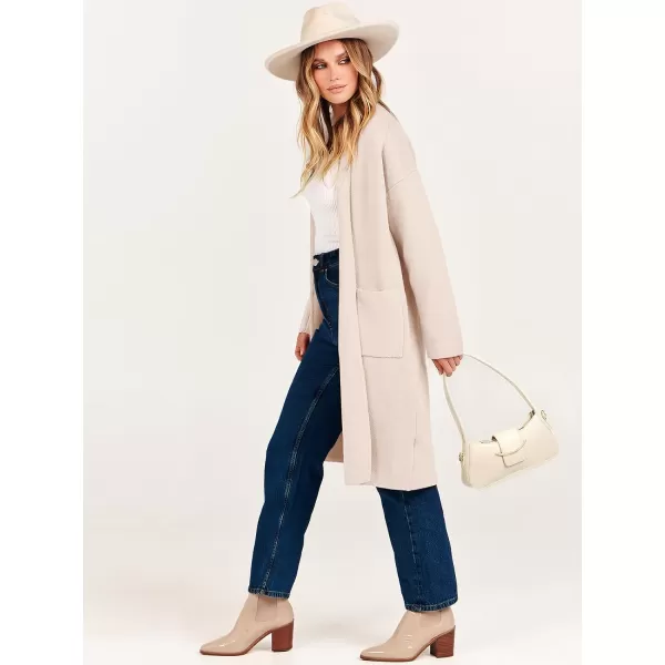 Caracilia Women's 2023 Fall Cardigan Sweater Long Sleeve Open Front Lapel Casual Knit Coatigan Jacket Coat with Pockets