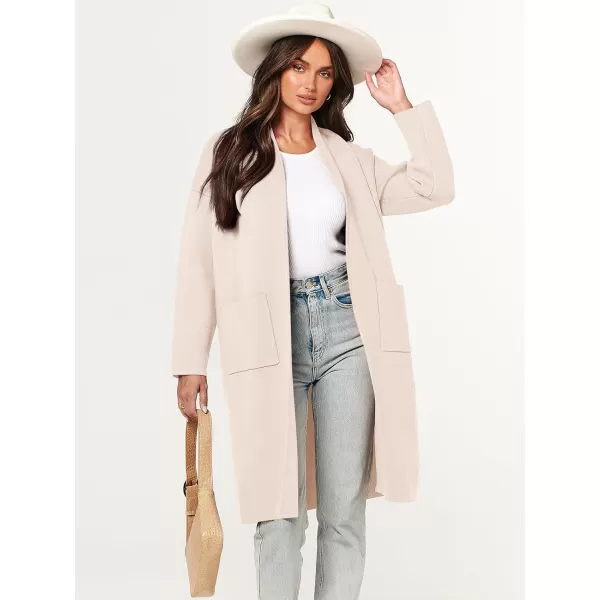 Caracilia Women's 2023 Fall Cardigan Sweater Long Sleeve Open Front Lapel Casual Knit Coatigan Jacket Coat with Pockets