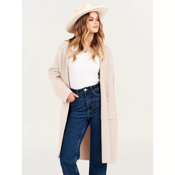 Caracilia Women's 2023 Fall Cardigan Sweater Long Sleeve Open Front Lapel Casual Knit Coatigan Jacket Coat with Pockets