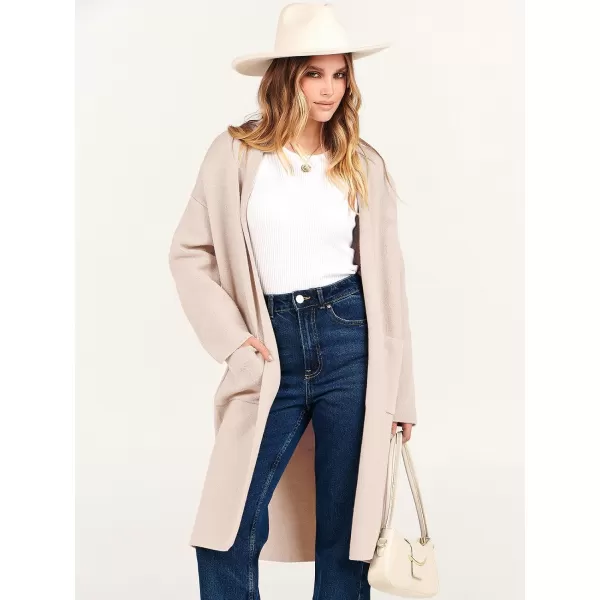 Caracilia Women's 2023 Fall Cardigan Sweater Long Sleeve Open Front Lapel Casual Knit Coatigan Jacket Coat with Pockets