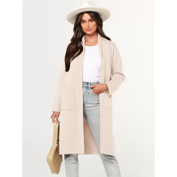 Caracilia Women's 2023 Fall Cardigan Sweater Long Sleeve Open Front Lapel Casual Knit Coatigan Jacket Coat with Pockets