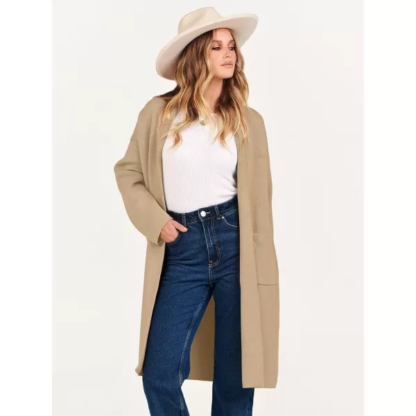 Caracilia Women's 2023 Fall Cardigan Sweater Long Sleeve Open Front Lapel Casual Knit Coatigan Jacket Coat with Pockets