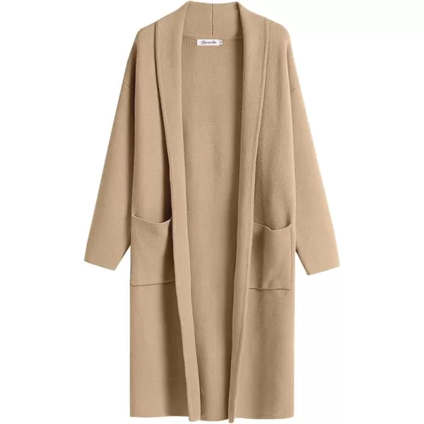 Caracilia Women's 2023 Fall Cardigan Sweater Long Sleeve Open Front Lapel Casual Knit Coatigan Jacket Coat with Pockets
