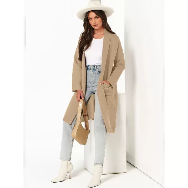 Caracilia Women's 2023 Fall Cardigan Sweater Long Sleeve Open Front Lapel Casual Knit Coatigan Jacket Coat with Pockets