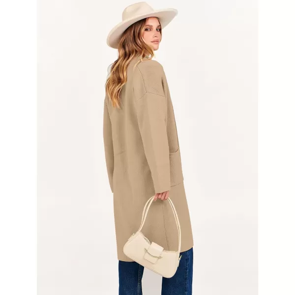 Caracilia Women's 2023 Fall Cardigan Sweater Long Sleeve Open Front Lapel Casual Knit Coatigan Jacket Coat with Pockets
