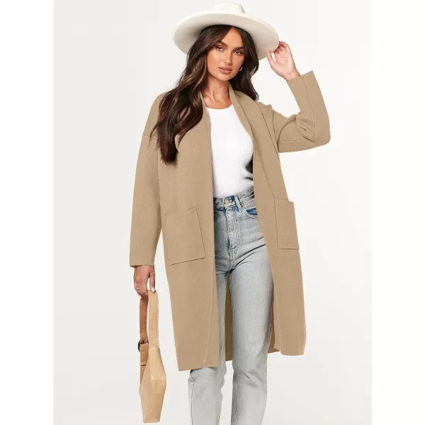 Caracilia Women's 2023 Fall Cardigan Sweater Long Sleeve Open Front Lapel Casual Knit Coatigan Jacket Coat with Pockets