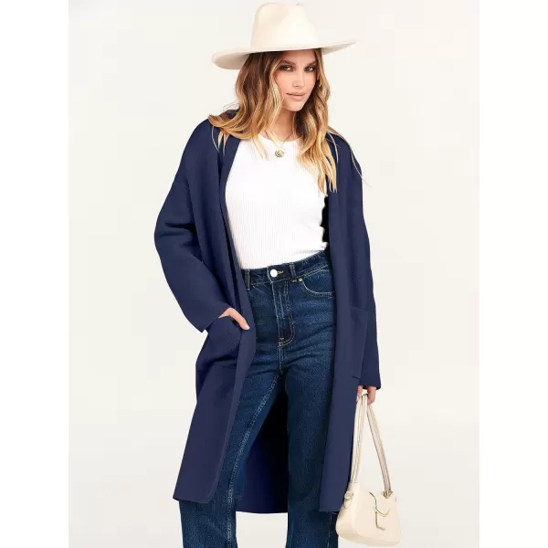 Caracilia Women's 2023 Fall Cardigan Sweater Long Sleeve Open Front Lapel Casual Knit Coatigan Jacket Coat with Pockets