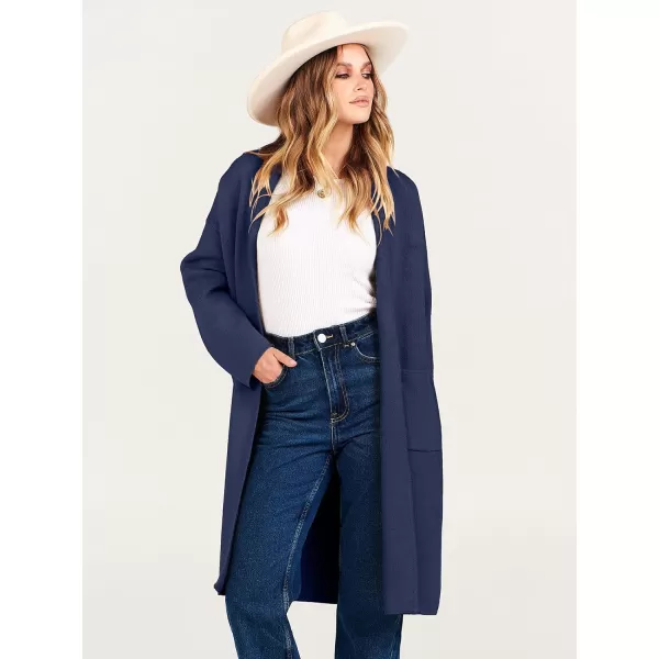 Caracilia Women's 2023 Fall Cardigan Sweater Long Sleeve Open Front Lapel Casual Knit Coatigan Jacket Coat with Pockets
