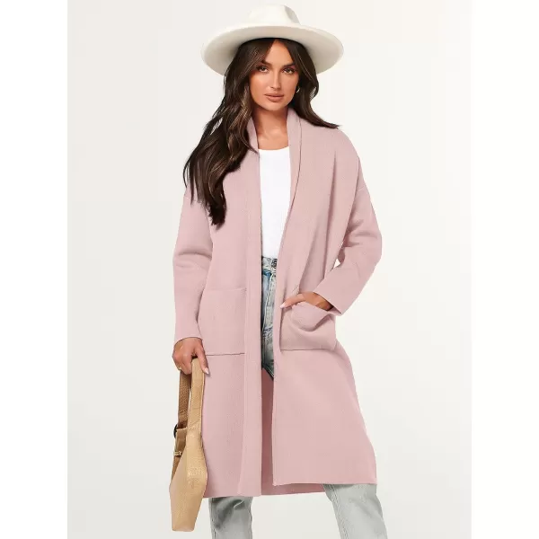 Caracilia Women's 2023 Fall Cardigan Sweater Long Sleeve Open Front Lapel Casual Knit Coatigan Jacket Coat with Pockets