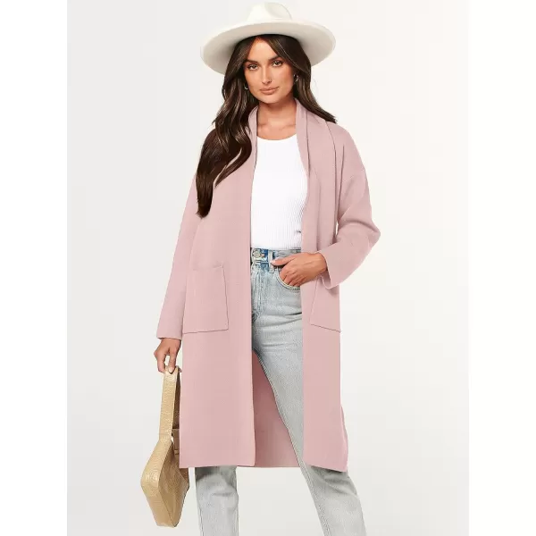 Caracilia Women's 2023 Fall Cardigan Sweater Long Sleeve Open Front Lapel Casual Knit Coatigan Jacket Coat with Pockets