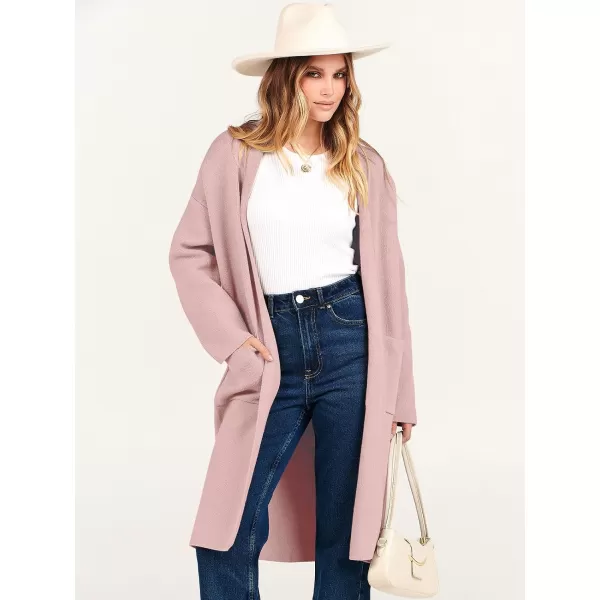 Caracilia Women's 2023 Fall Cardigan Sweater Long Sleeve Open Front Lapel Casual Knit Coatigan Jacket Coat with Pockets