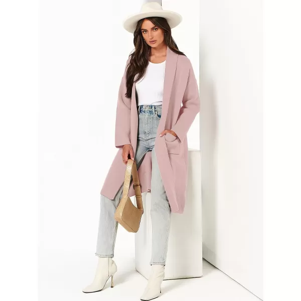Caracilia Women's 2023 Fall Cardigan Sweater Long Sleeve Open Front Lapel Casual Knit Coatigan Jacket Coat with Pockets