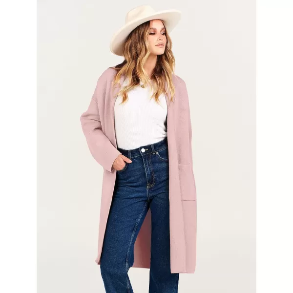 Caracilia Women's 2023 Fall Cardigan Sweater Long Sleeve Open Front Lapel Casual Knit Coatigan Jacket Coat with Pockets