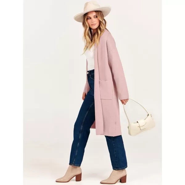 Caracilia Women's 2023 Fall Cardigan Sweater Long Sleeve Open Front Lapel Casual Knit Coatigan Jacket Coat with Pockets