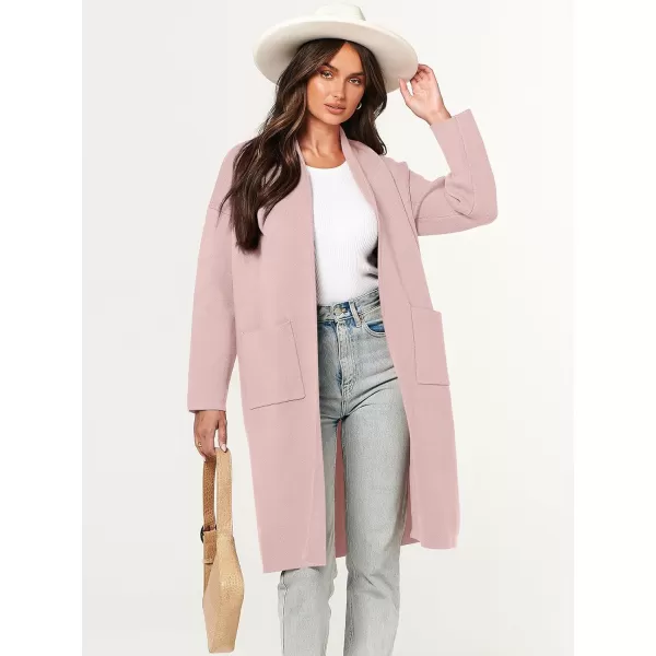 Caracilia Women's 2023 Fall Cardigan Sweater Long Sleeve Open Front Lapel Casual Knit Coatigan Jacket Coat with Pockets