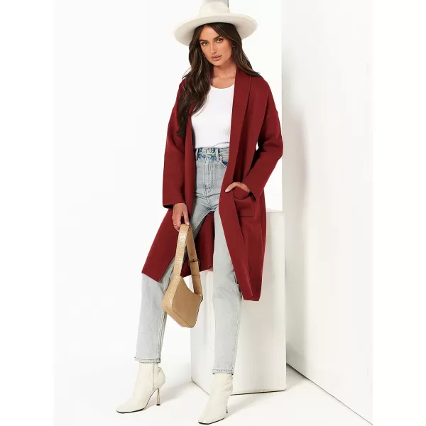 Caracilia Women's 2023 Fall Cardigan Sweater Long Sleeve Open Front Lapel Casual Knit Coatigan Jacket Coat with Pockets