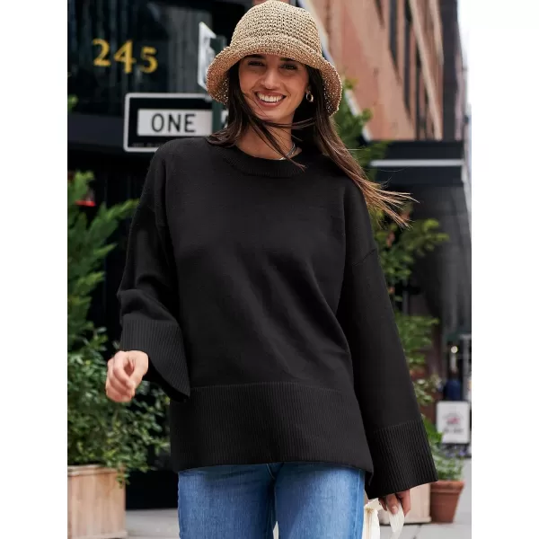Caracilia Women's 2023 Fall Winter Oversized Long Sleeve Crew Neck Knit Casual Loose Pullover Sweater Top