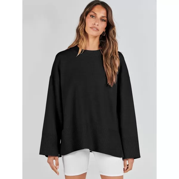 Caracilia Women's 2023 Fall Winter Oversized Long Sleeve Crew Neck Knit Casual Loose Pullover Sweater Top