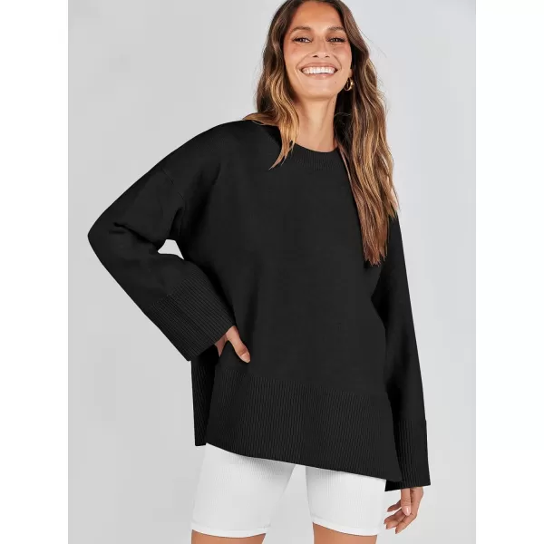 Caracilia Women's 2023 Fall Winter Oversized Long Sleeve Crew Neck Knit Casual Loose Pullover Sweater Top
