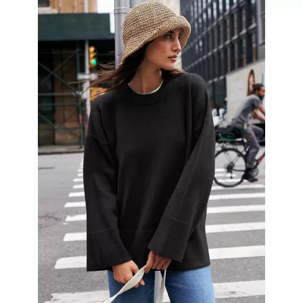 Caracilia Women's 2023 Fall Winter Oversized Long Sleeve Crew Neck Knit Casual Loose Pullover Sweater Top