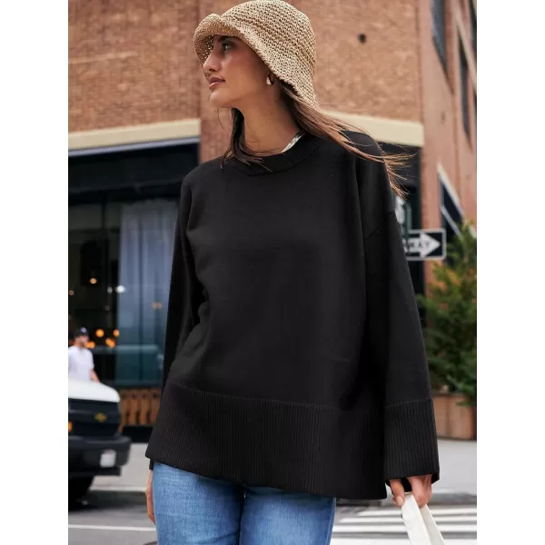 Caracilia Women's 2023 Fall Winter Oversized Long Sleeve Crew Neck Knit Casual Loose Pullover Sweater Top