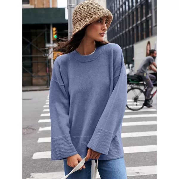 Caracilia Women's 2023 Fall Winter Oversized Long Sleeve Crew Neck Knit Casual Loose Pullover Sweater Top
